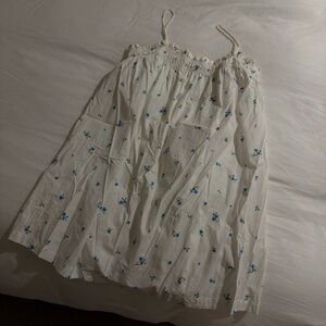H&M White Floral Smocked Cami with Blue Blossoms